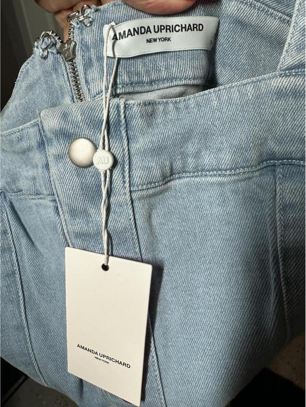Amanda Uprichard Denim Mini Dress Light Wash Snap Front Sleeveless Size M NWT - Picture 4 of 6